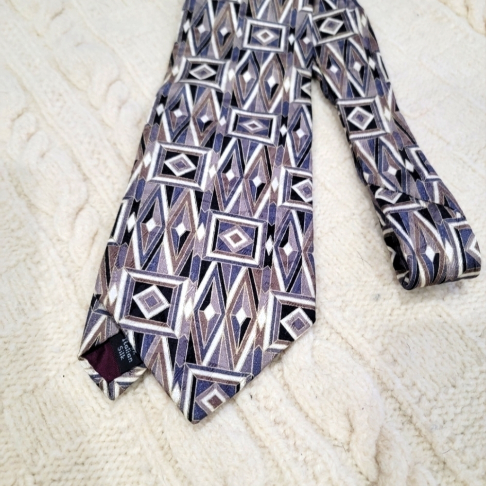 George Machado Zylos All Silk Tie Geometric Diamond Print Tie